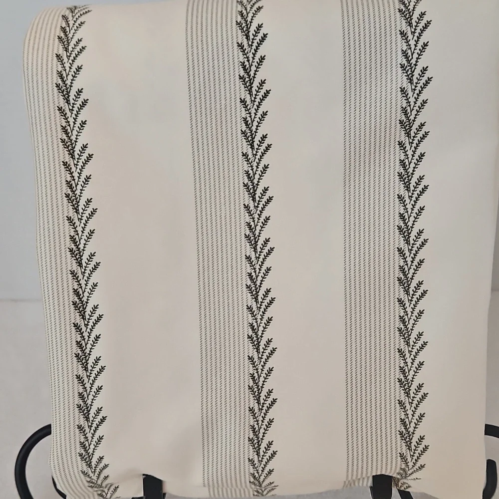 Cuddl Duds Ivory Dark Green Leafy Stripe Twin Flat Sheet